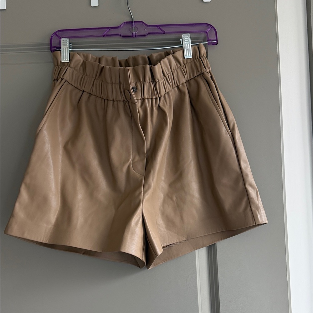 Laundry By Shelli Segal Tan High-Waist Faux Leather Shorts